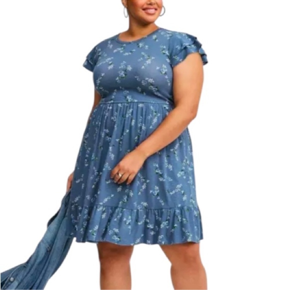 Nwt Torrid Blue Mini Floral Skate Dress